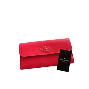 Kate Spade Large Flap Wallet Pebble Leather Pink Peppe NWT KB014